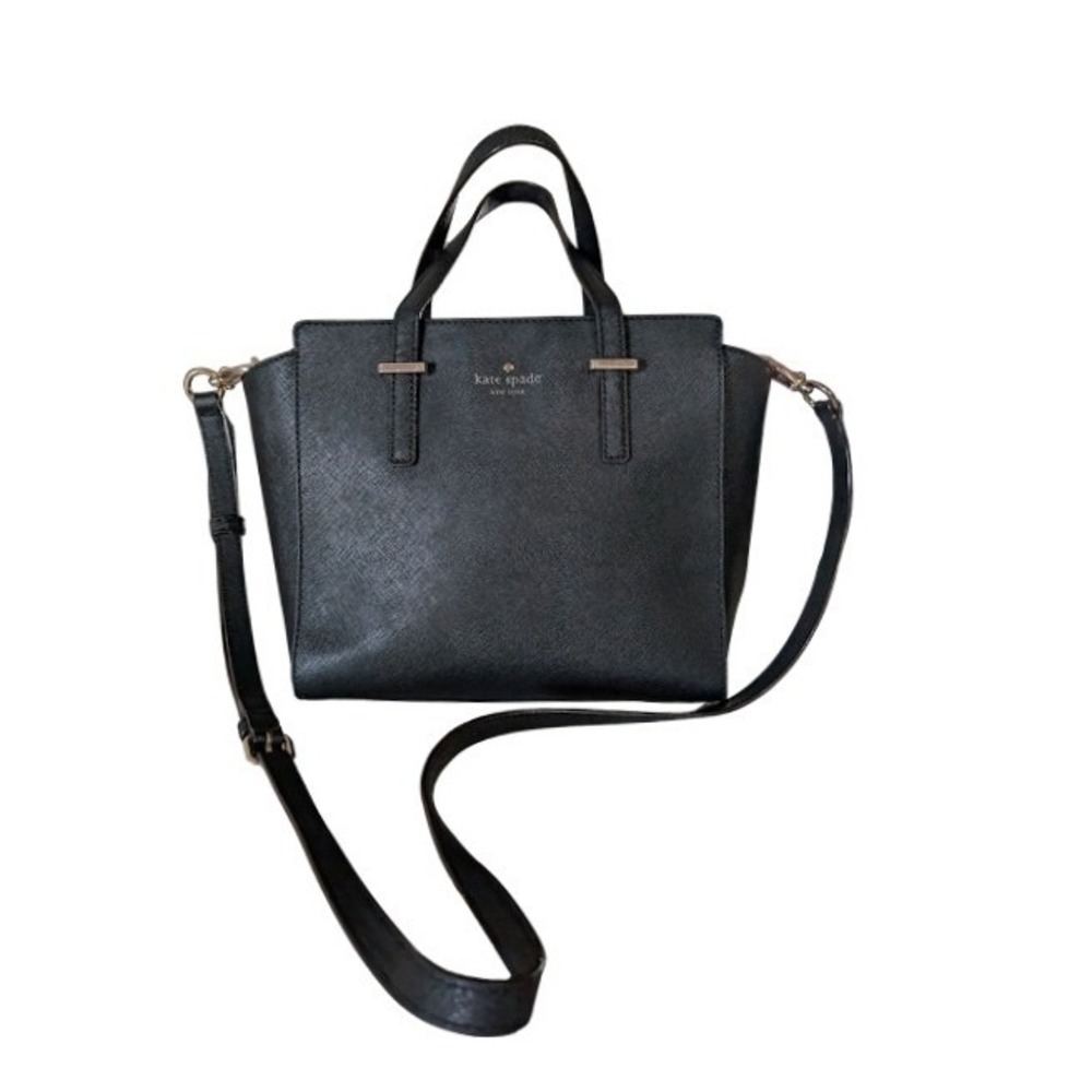 Kate Spade Black Saffiano Leather Satchel Crossbody Bag Gold Hardware